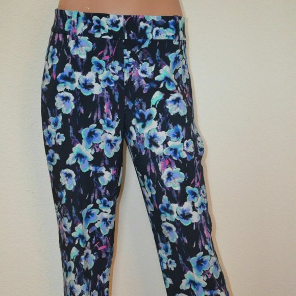 Ann Taylor  Navy Desert Sky Floral Blue Chic Moody Pants sz 2 - Picture 12 of 13